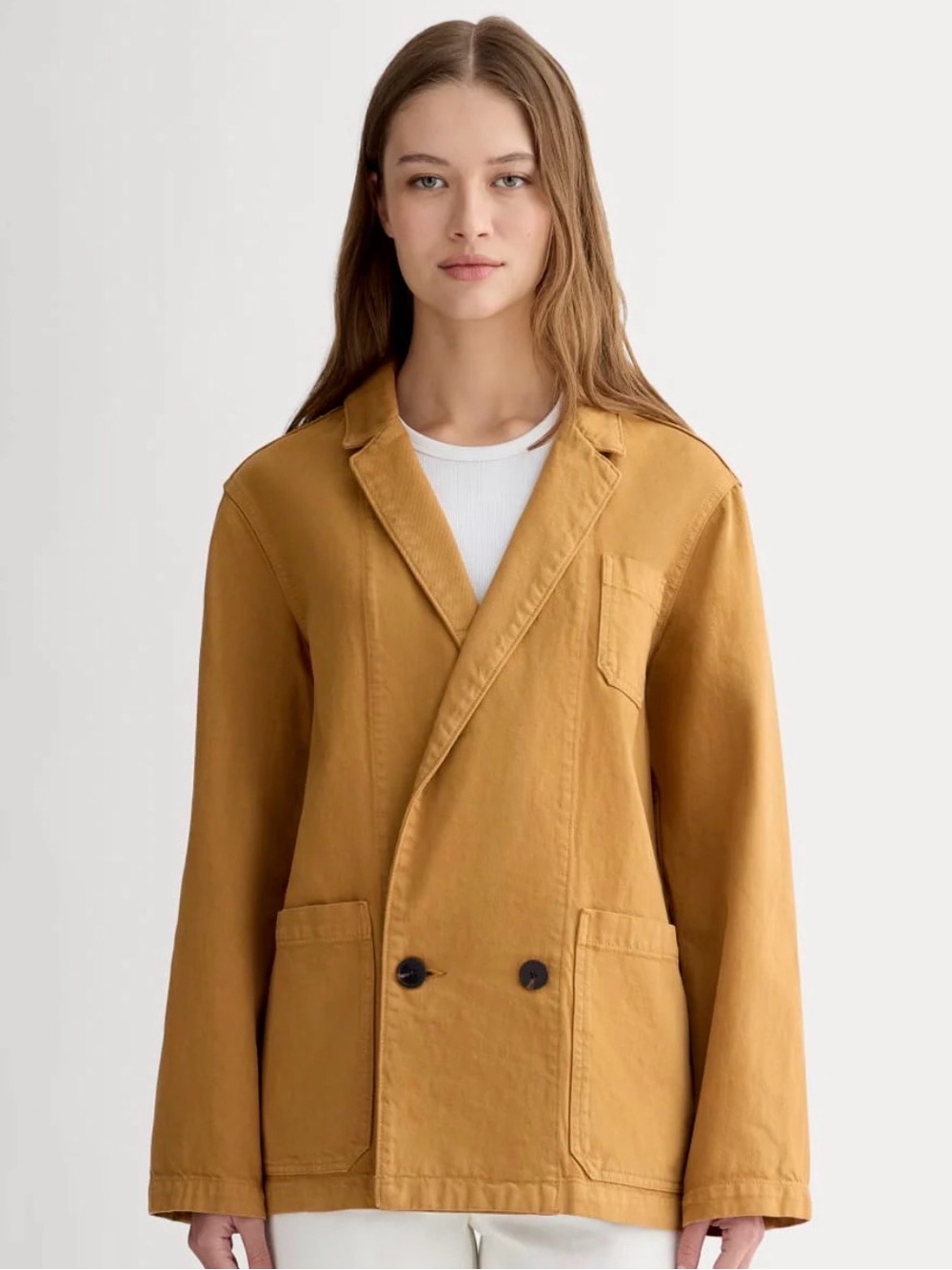 Everlane Mustard Double-Breasted Cotton Blazer